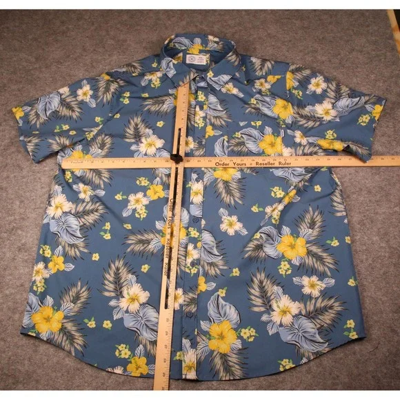 Hurley Mens XXL Blue Hawaiian Floral Hibiscus Short Sleeve Camp Shirt - Picture 4 of 6